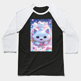 Cute Kawaii white cat with balloons Baseball T-Shirt